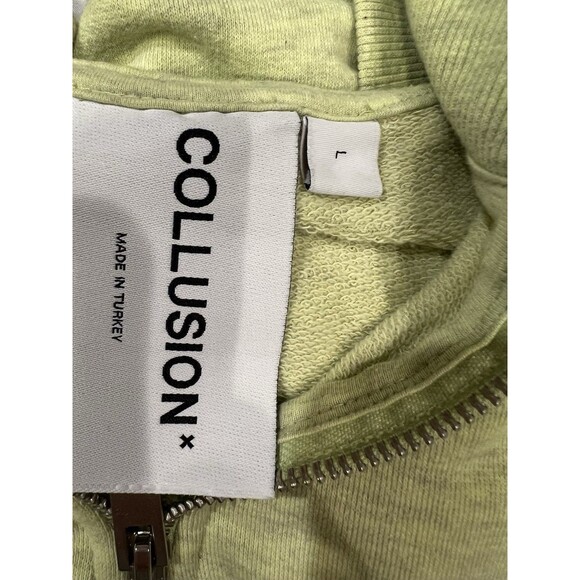 COLLUSION Men’s sweatshirt in green with a quarter-zip neckline Size Large - Picture 5 of 7